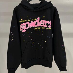 ✨ Mens Black Pink Sp5der Hoodie Size LARGE Brand New With Tags Ready To Ship